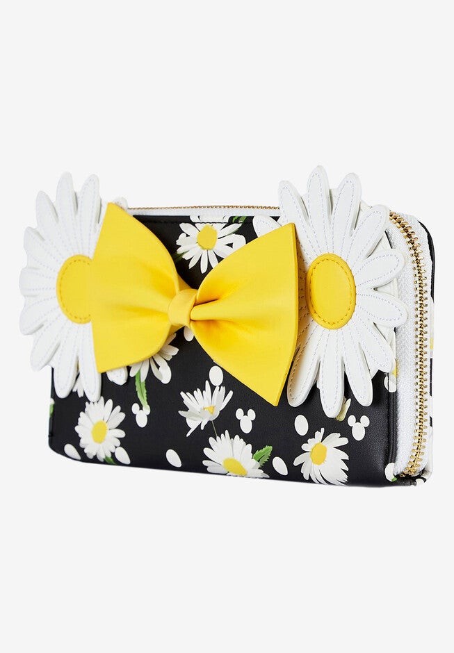 Loungefly X Disney Minnie Mouse Daisies Zip Around Wallet Bow Black, , on-hover image number 1