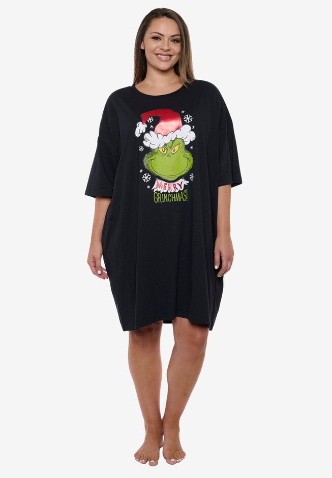 Womens Dr Seuss The Grinch Sleep Shirt Merry Grinchmas Nightgown Black One Size, BLACK, hi-res image number null