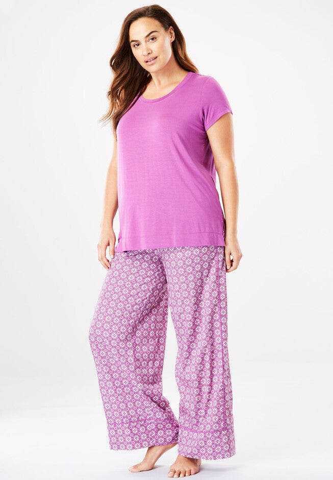 Wide Leg Pant PJ Set by Dreams & Co.®, FRESH BERRY GEO, hi-res image number null