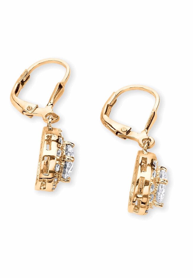 Cubic Zirconia Round Halo Drop Earrings in Gold over Sterling Silver, , on-hover image number null