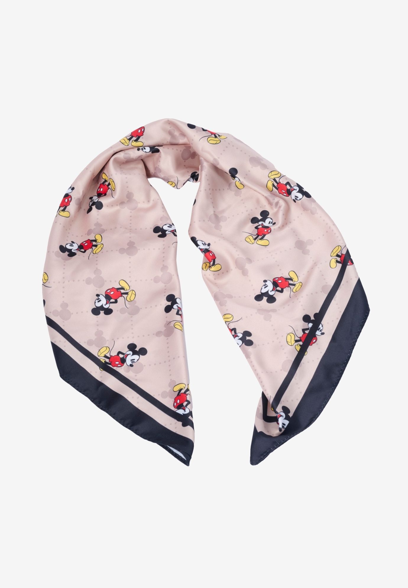 Disney Mickey Mouse Silky Scarf 27 inches x 27 inches Tan Icon Print Square Neck Tie, BLACK, alternate image number 5