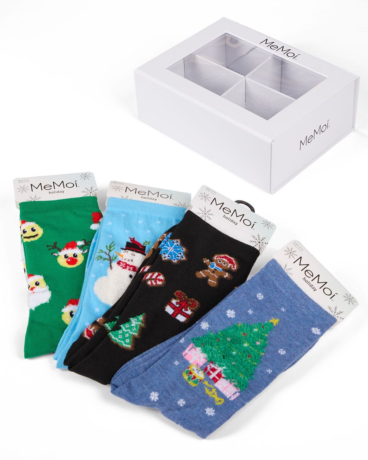 4 Pair Women's Christmas Novelty Crew Socks Gift Set, BLUE MULTI, hi-res image number 0