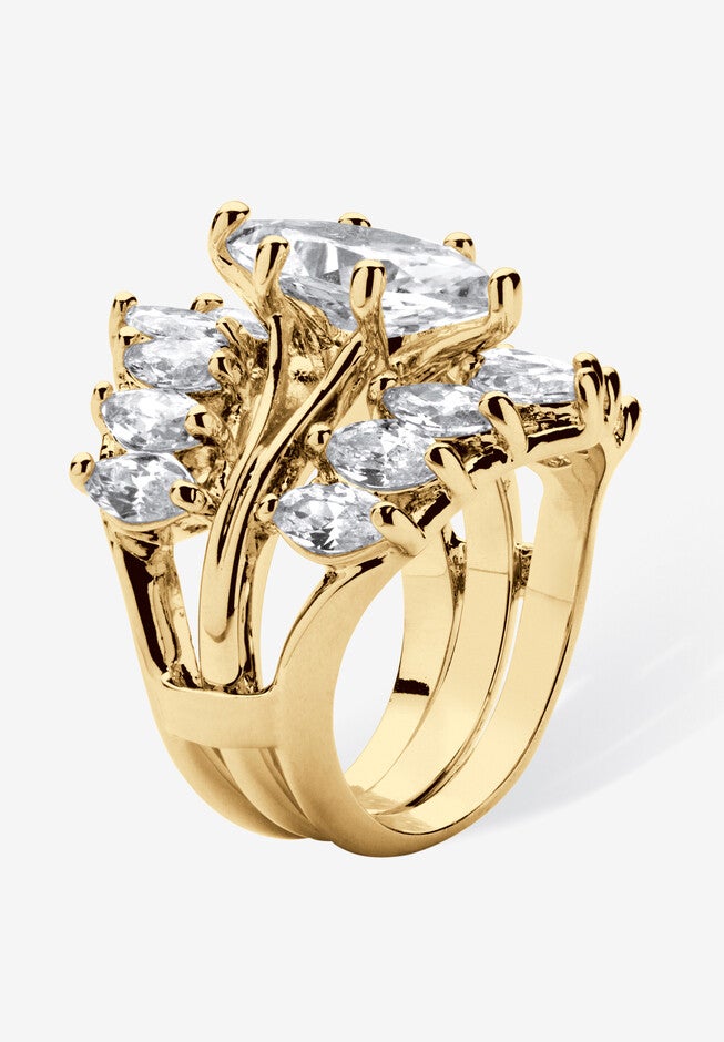 Goldtone Marquise Cut Cubic Zirconia Bridal Ring Set (6 cttw TDW), , on-hover image number 1