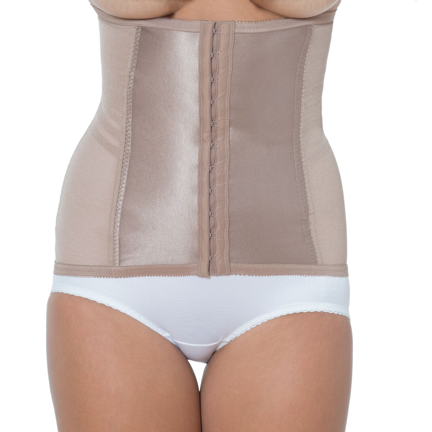 Shapette Powermesh Satin Panel Waist Cincher, MOCHA, hi-res image number 0