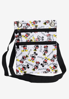 Mickey & Minnie Mouse Poses Passport Bag Travel Crossbody Purse White