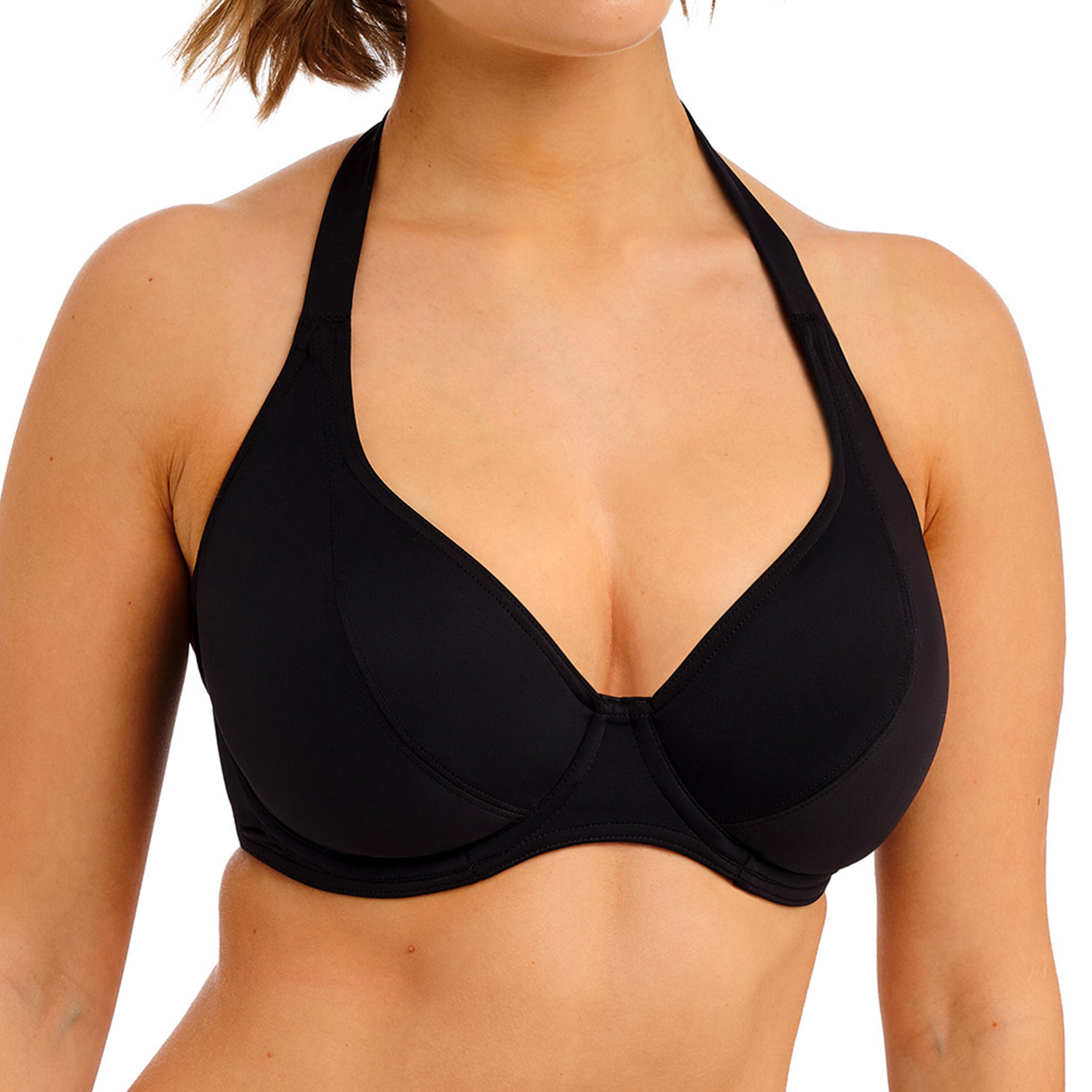 Jewel Cove Underwire Halter Bikini Top, PLAIN BLACK, hi-res image number 0