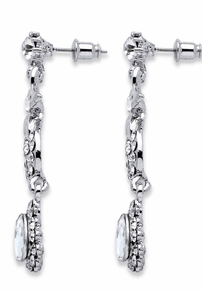Silver Tone Swirl and Flower Bib Necklace and Bracelet Set, Crystal, , on-hover image number 1