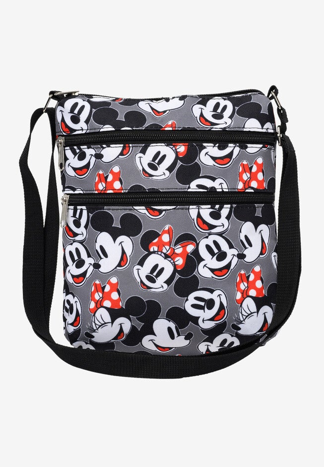 Mickey & Minnie Mouse Faces Smiles Passport Bag Travel Crossbody Purse, BLACK, hi-res image number 0