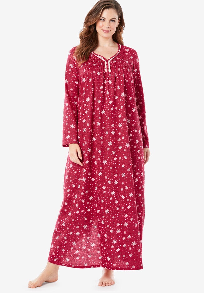 Long Pintucked Sleep Gown by Only Necessities®, CLASSIC RED SNOW, hi-res image number null