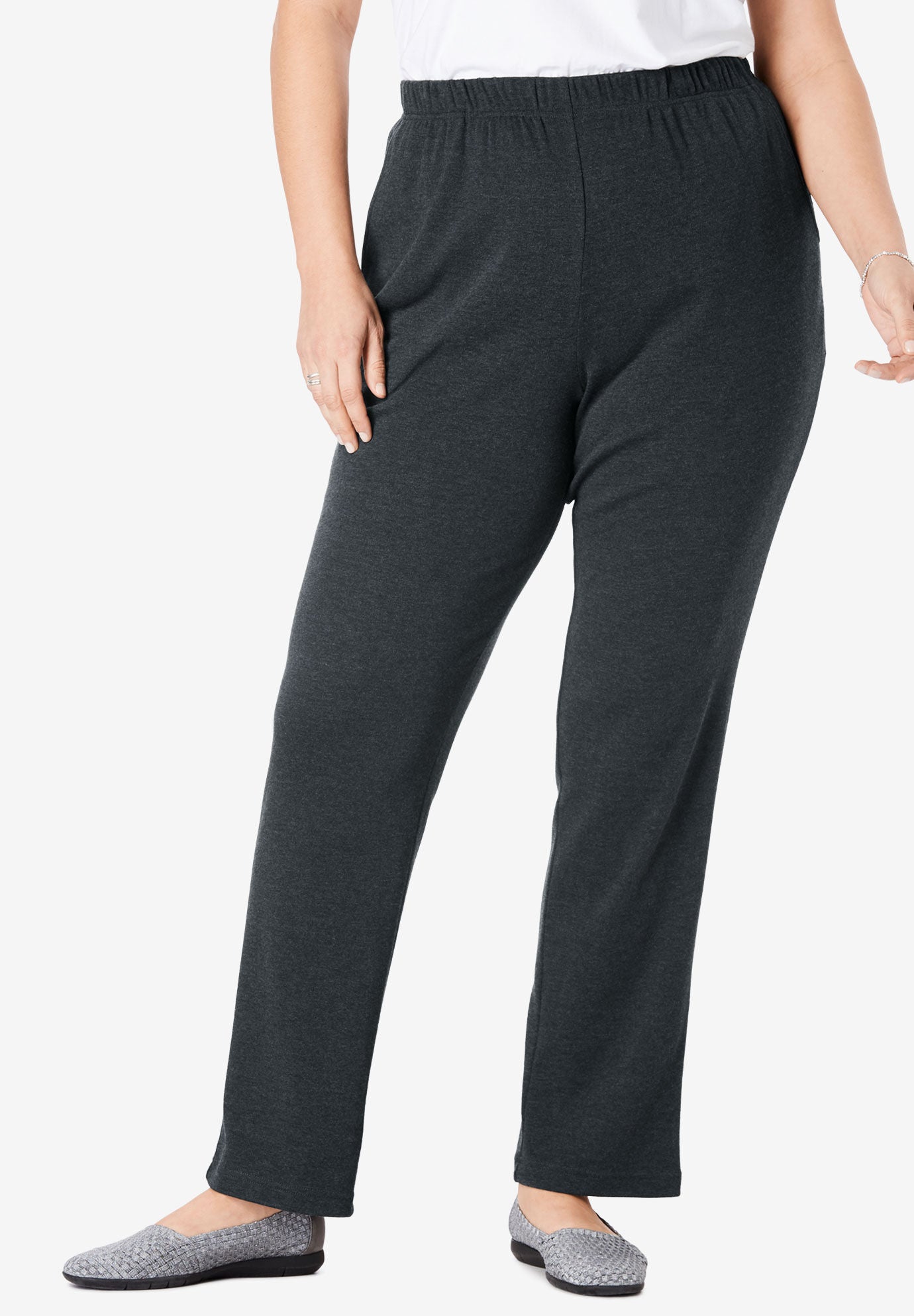 7-Day Straight-Leg Elastic-Waist Stretchy Knit Pant, HEATHER CHARCOAL, hi-res image number 0