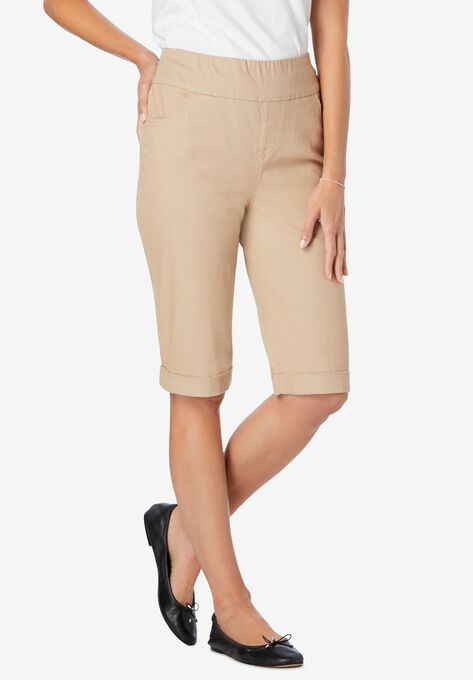 Pull-On Denim Shorts, NEW KHAKI, hi-res image number null