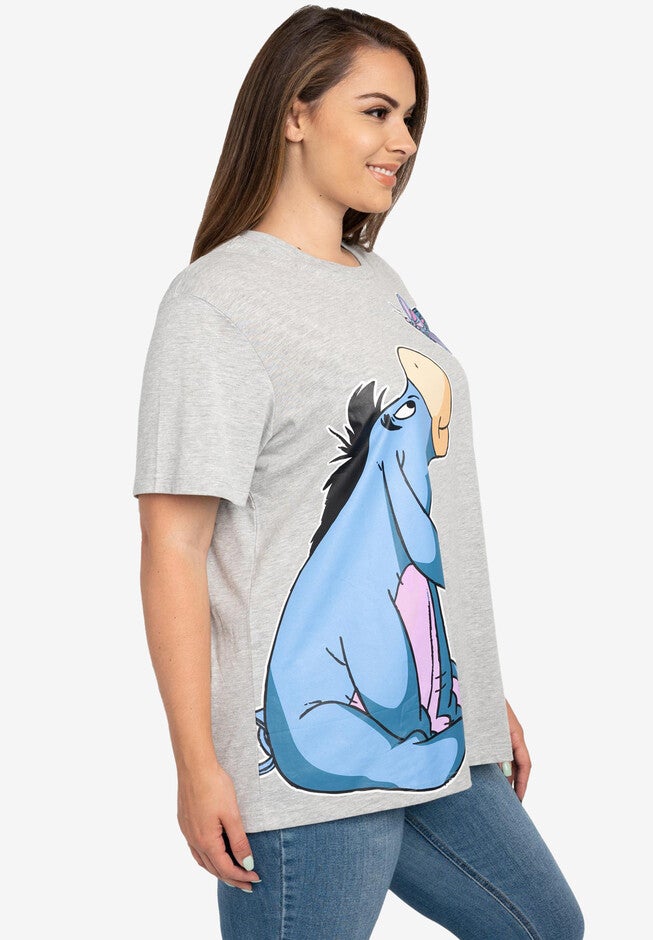 Women's Plus Size Disney Eeyore Butterfly Heather Gray Short Sleeve T-Shirt, , alternate image number 2