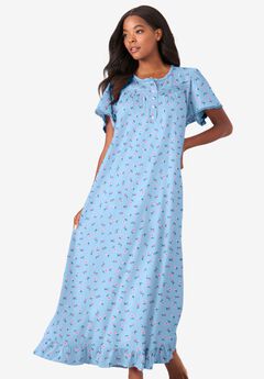 Long Floral Print Cotton Gown