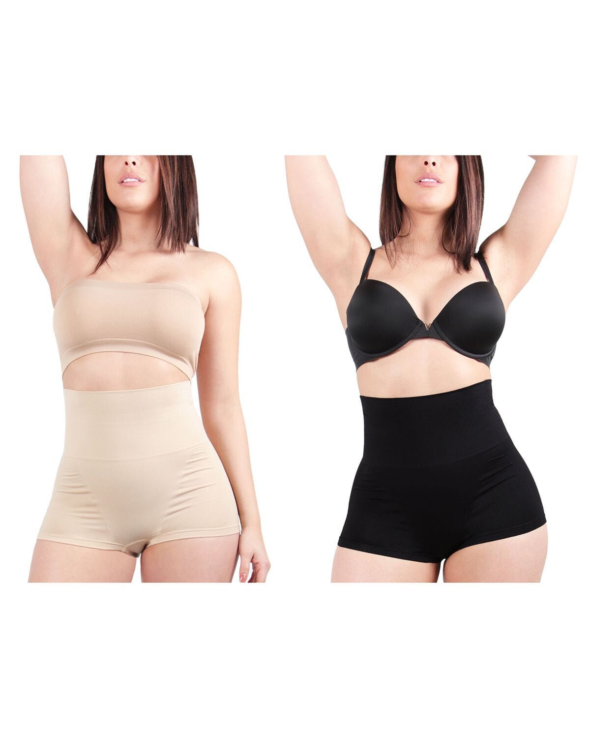 2 Pair Women's High-Waist Boy Short Shaping Briefs, NUDE BLACK, hi-res image number 0
