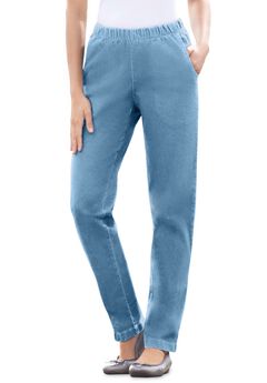 Straight Leg Fineline Pull-On Stretch Denim Jeans