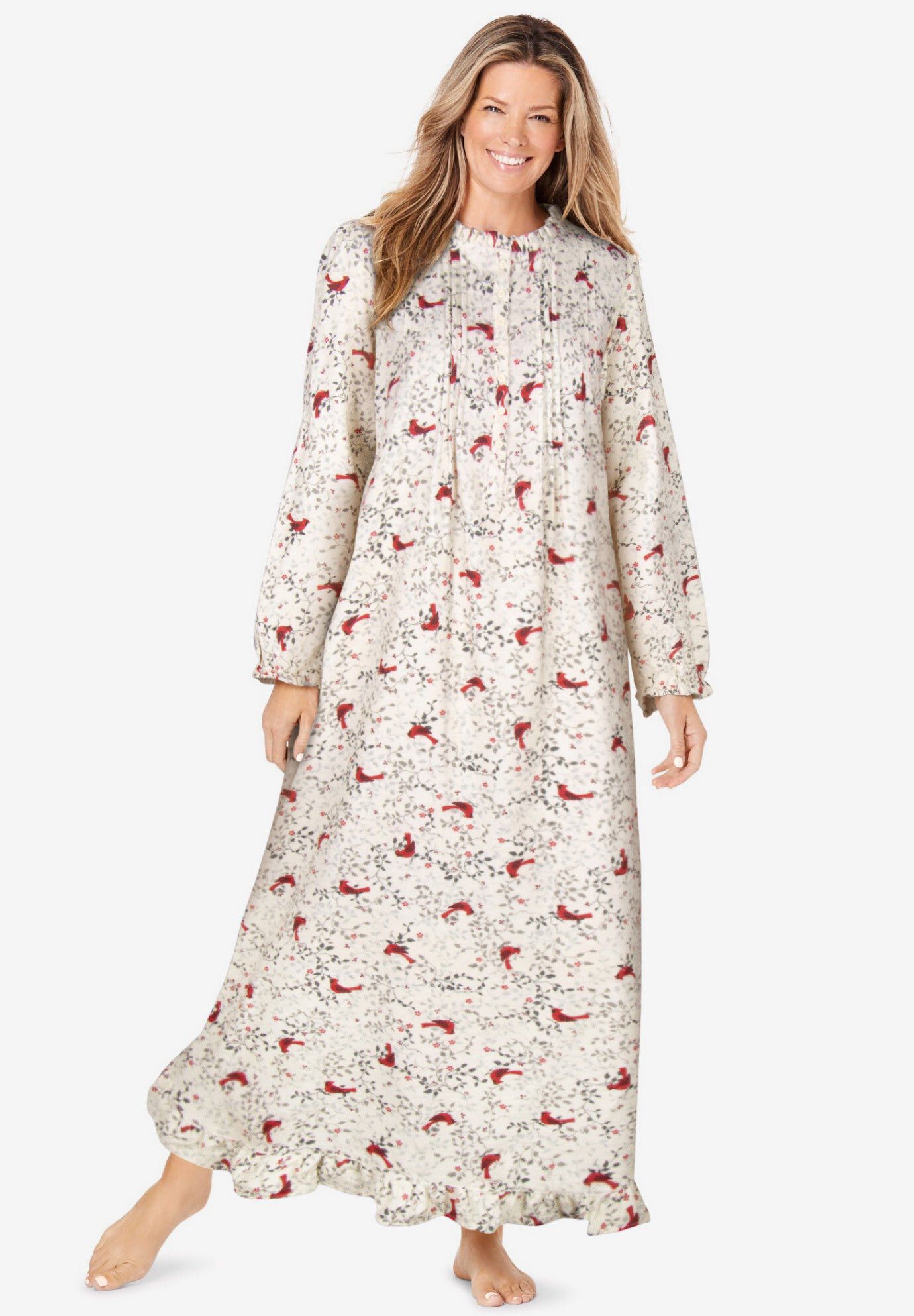 Fashionable Long Flannel Nightgown, Dark Turq Holiday Holly | Roaman's