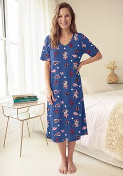 V-Neck Short Sleeve Midi Cotton Sleep Shirt