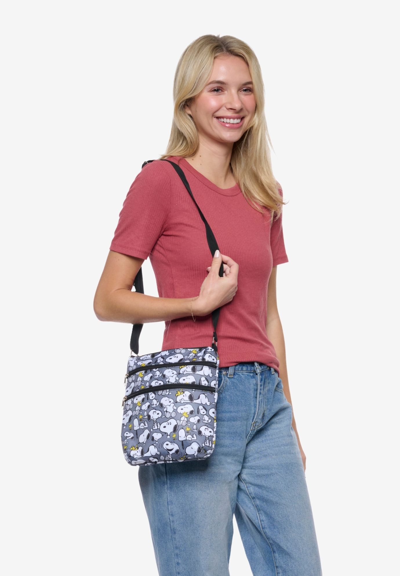 Women's Snoopy Passport Bag Travel Crossbody Purse Woodstock Passport Bag Gray, GRAY, alternate image number 3