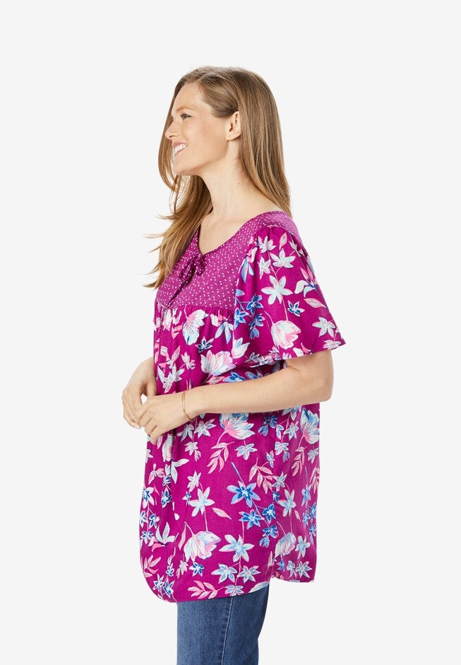 Mix Print Flutter Sleeve Top, , alternate image number 2