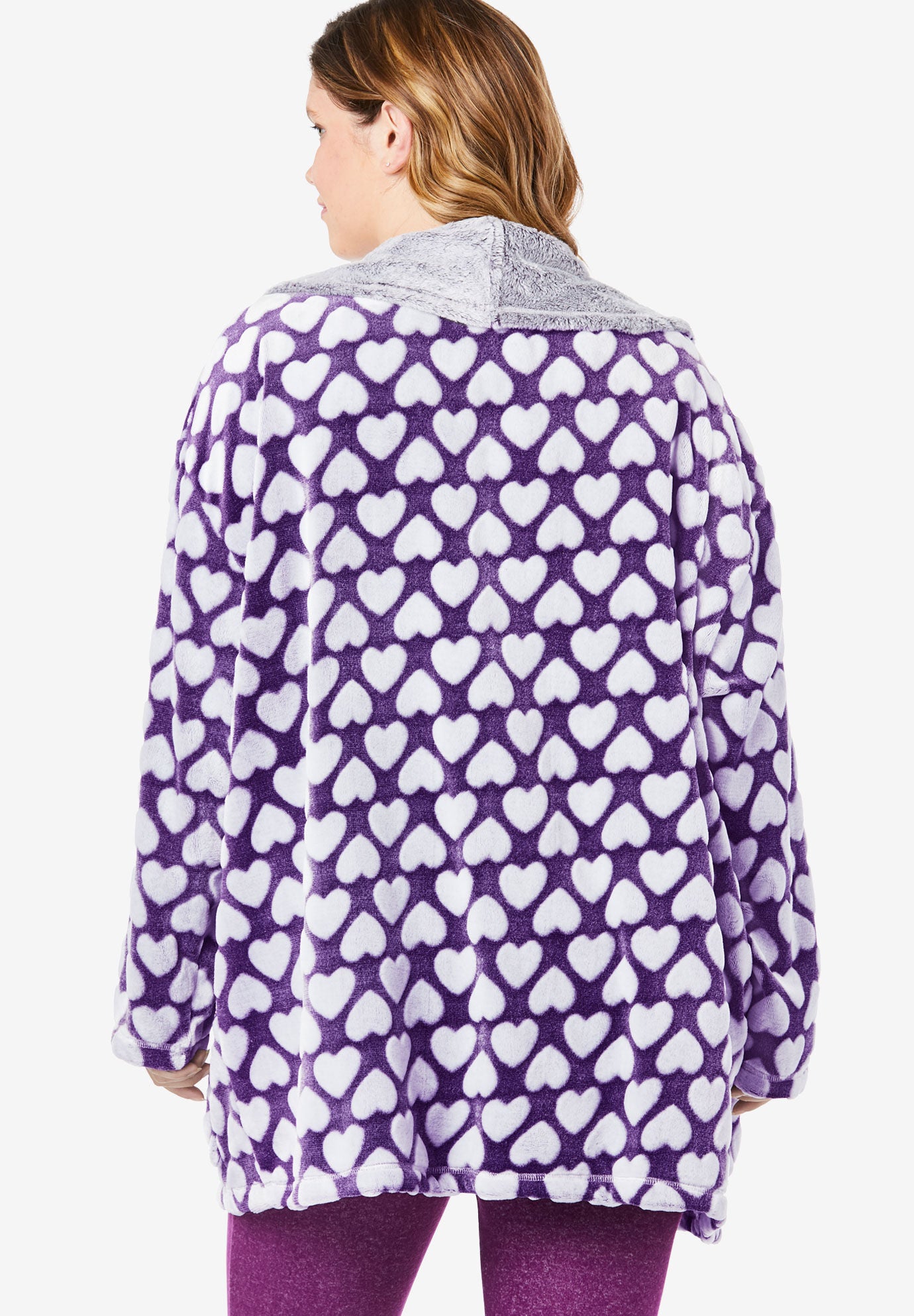 Heart Embossed Sherpa Lounge Jacket, , on-hover image number 1