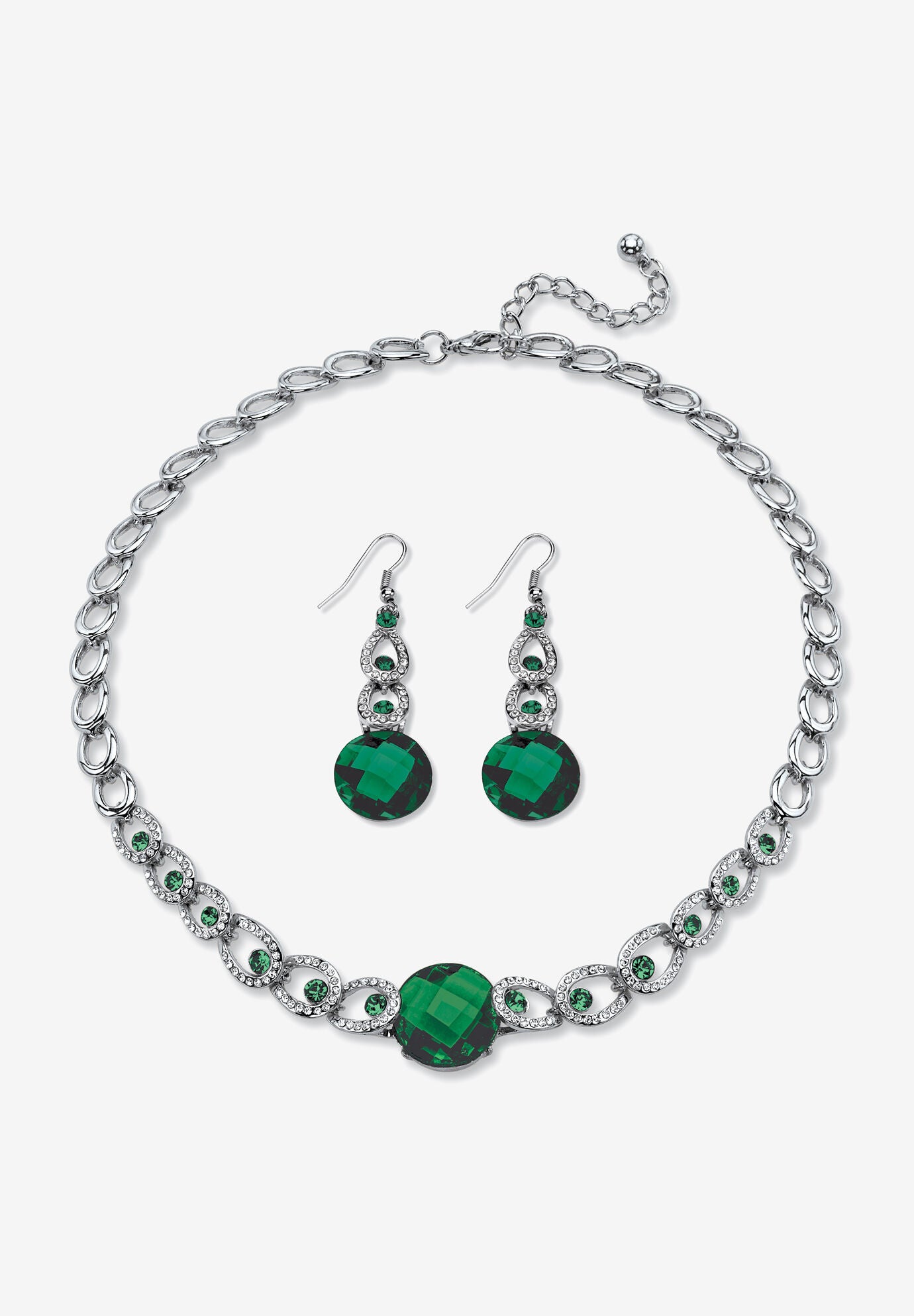 Silver Tone Collar Necklace and Earring Set, Simulated Birthstone, MAY, hi-res image number 0