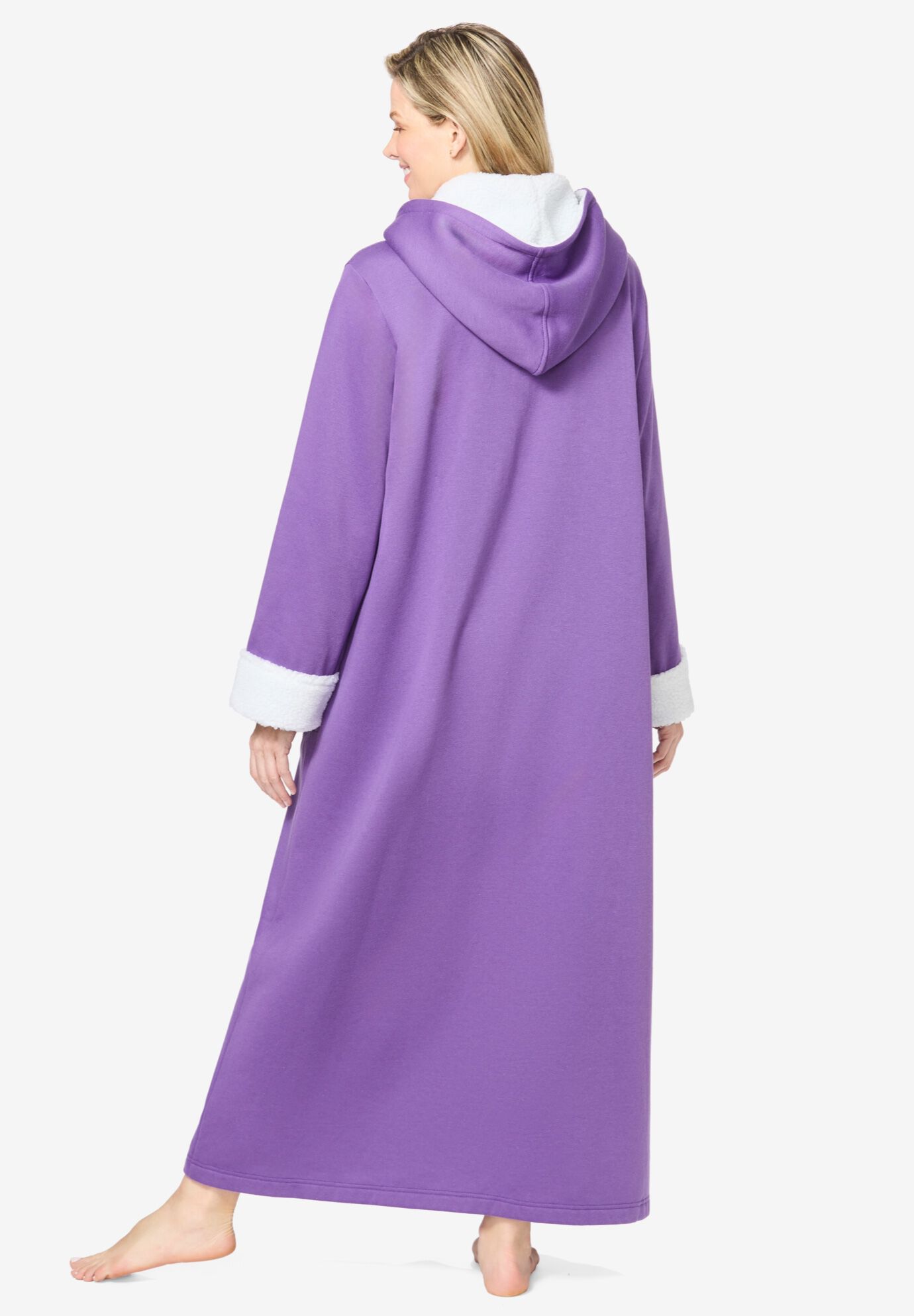 Sherpa-Lined Long Hooded Robe, SKY BLUE FAIR ISLE, on-hover image number 1