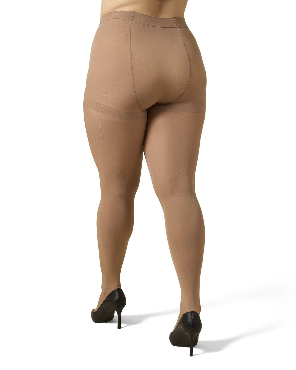 Microfiber Opaque Plus Size Curvy Control Top Tights, HONEY, alternate image number 2