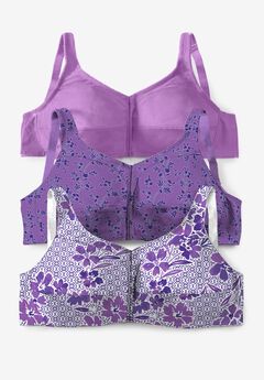 3-Pack Front-Close Cotton Wireless Bra