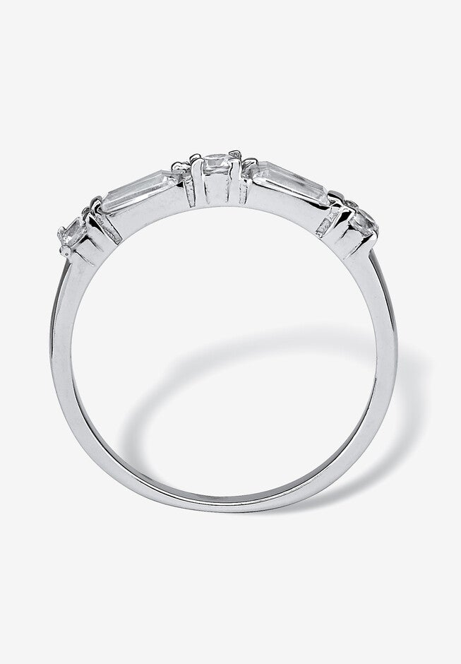Sterling Silver Round Wedding Band Ring Cubic Zirconia (1 Cttw Tdw), , on-hover image number null