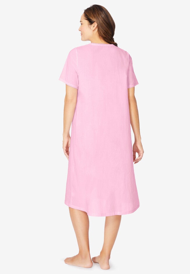 Short-Sleeve Embroidered Woven Gown, , on-hover image number null