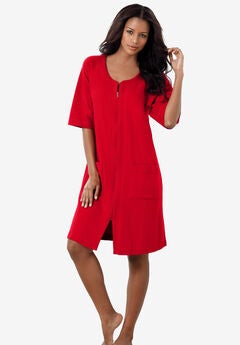 Short French Terry Zip-Front Robe