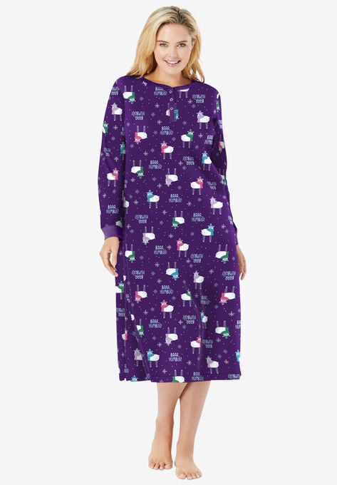 Thermal Henley Nightgown, RICH VIOLET SHEEP, hi-res image number null