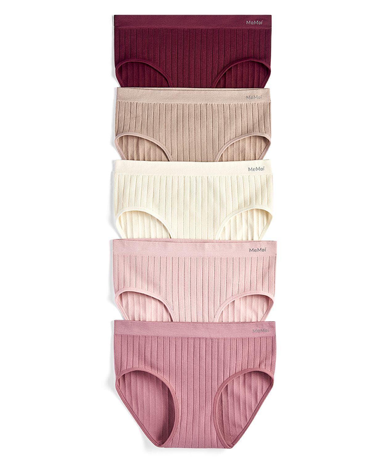 5 Pair Women's Seamless Wide-Rib Full-Coverage Tag-Free Briefs, PINK MULTI, alternate image number 2