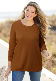 Long-Sleeve Crewneck Soft Waffle Knit Thermal Shirt