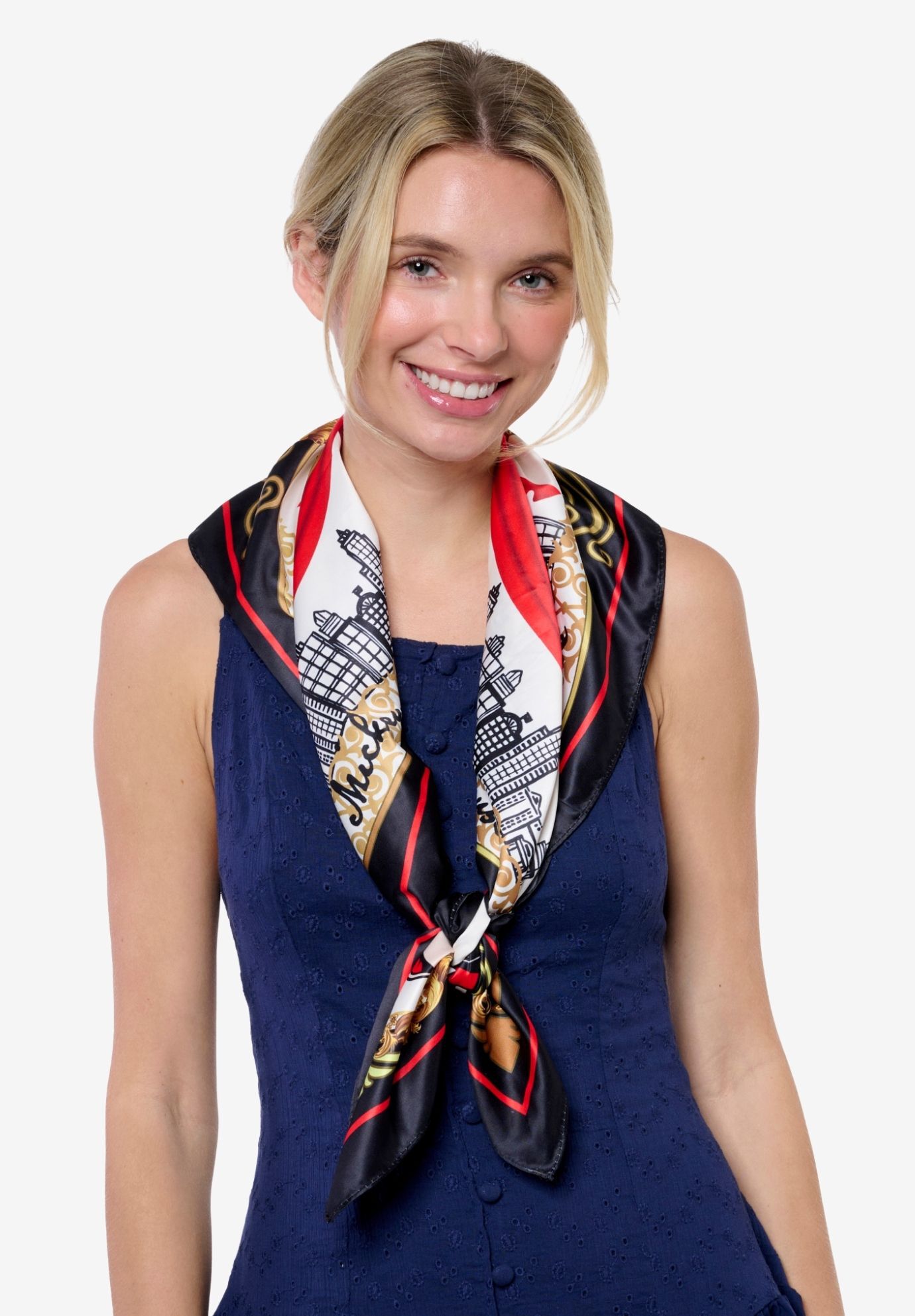 Disney Mickey Mouse Top Hat 35 inches x 35 inches Silky Square Scarf Head Wrap Neck Scarf, BLACK, alternate image number 7