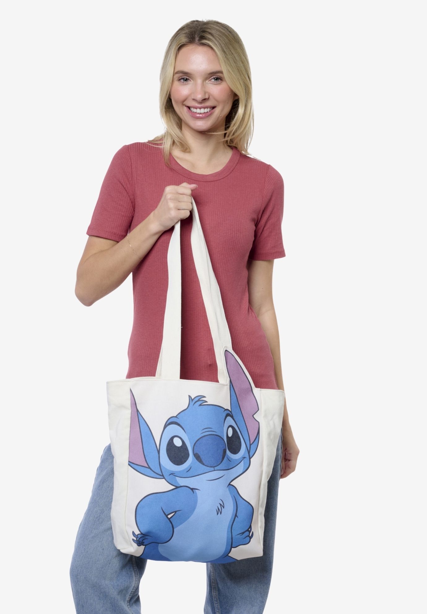 Disney Stitch Die-Cut Canvas Tote Bag with Shaped Top, BEIGE, alternate image number 3