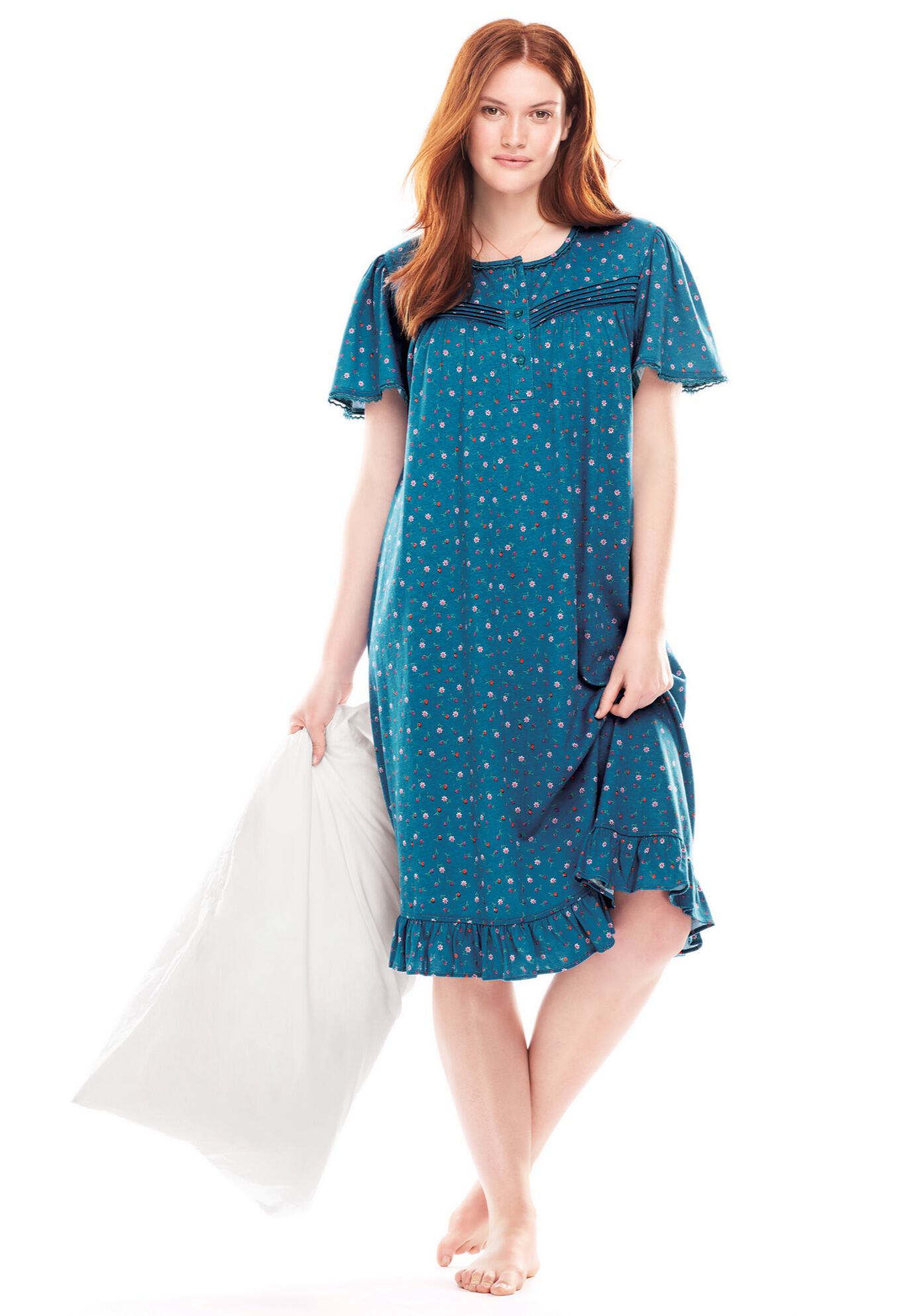 Short Floral Print Cotton Gown, , alternate image number 4