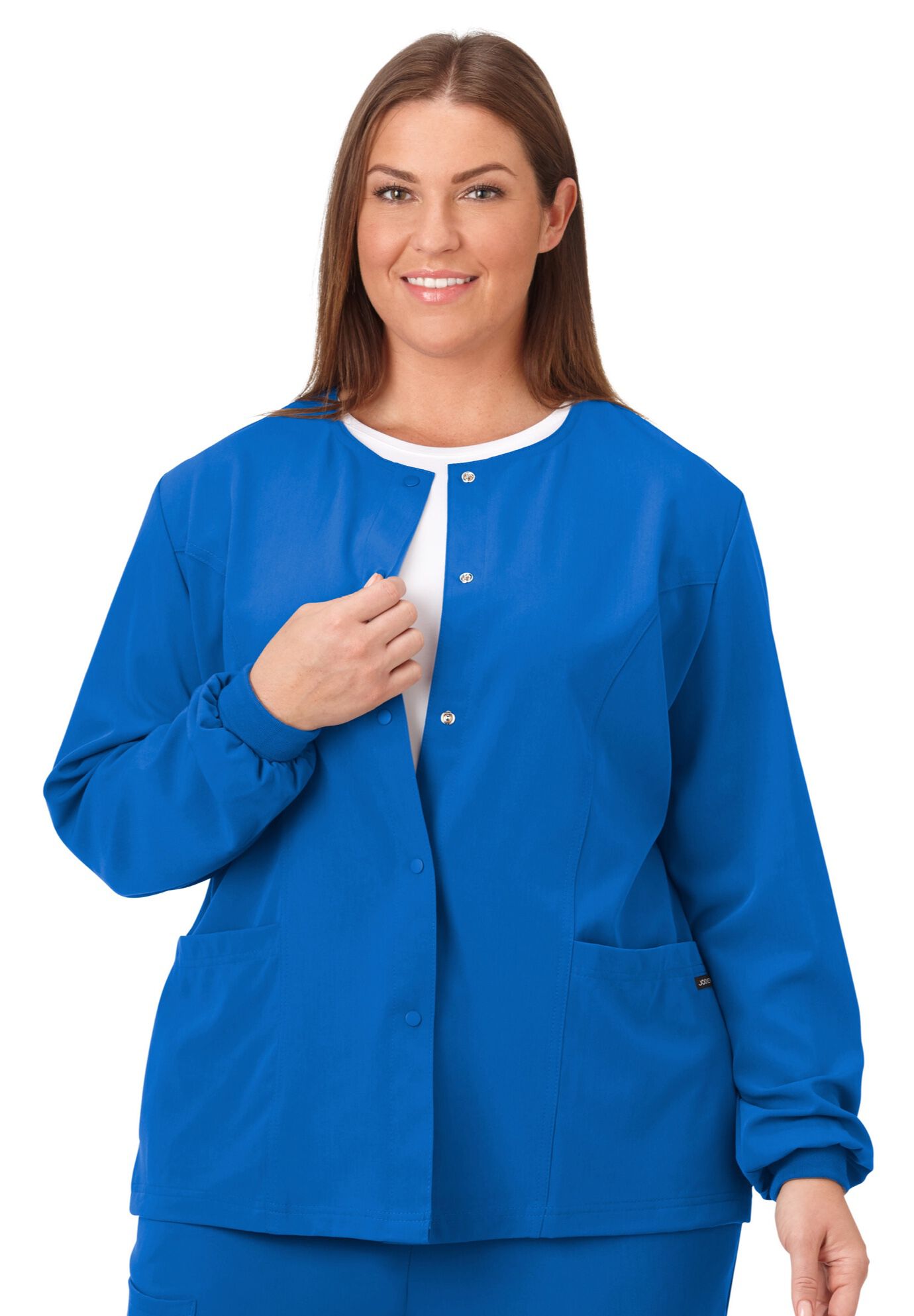 Jockey Scrubs Women's Snap to it Warm-Up Jacket, ROYAL, hi-res image number 0