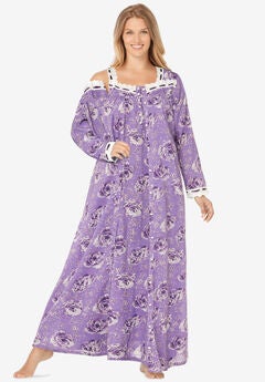 Long 2-Piece Cabbage-Rose Peignoir Set