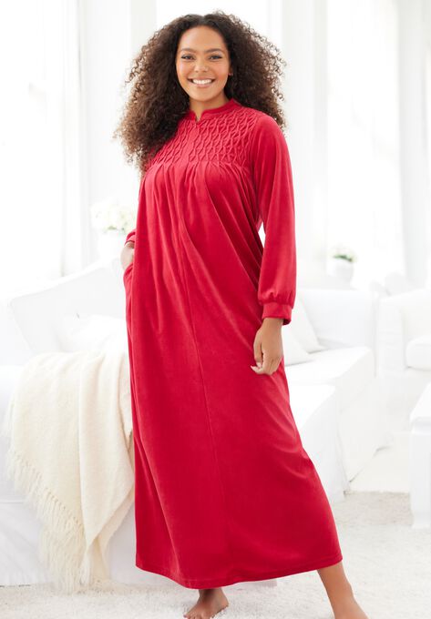 Smocked velour long robe by Only Necessities®, , alternate image number null