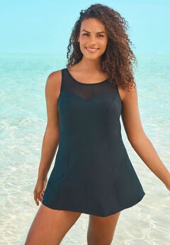 Mesh-Trim Swim Dress