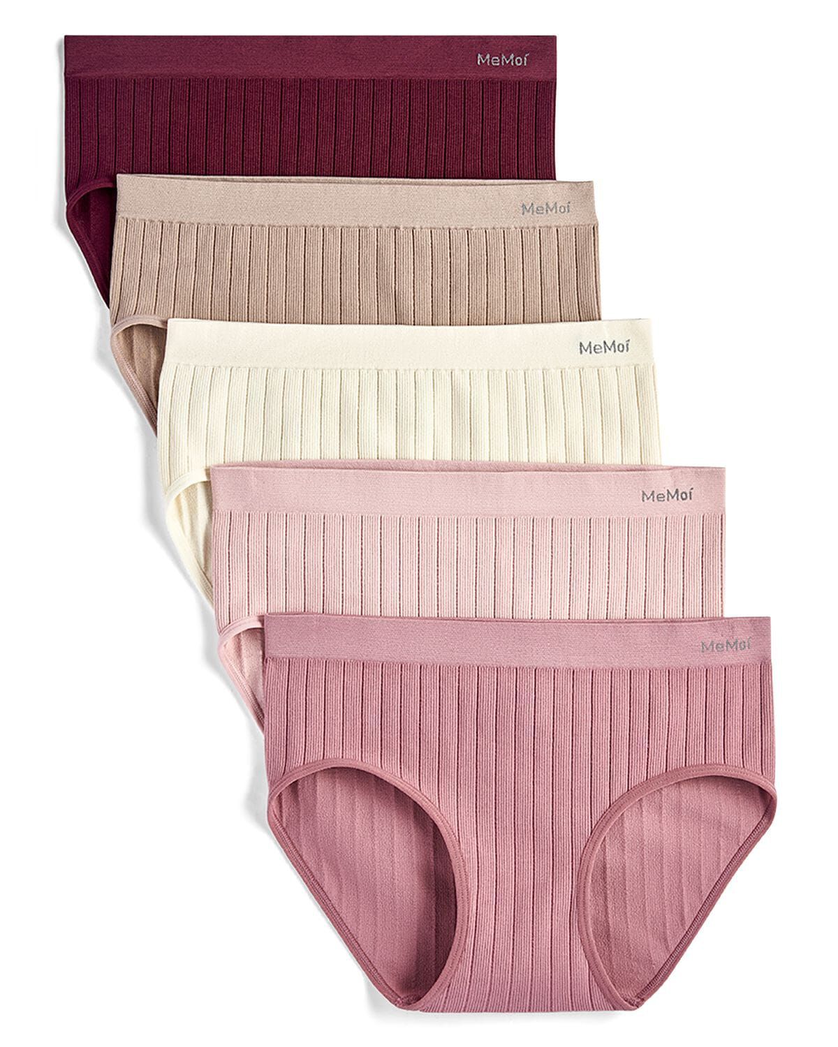 5 Pair Women's Seamless Wide-Rib Full-Coverage Tag-Free Briefs, PINK MULTI, hi-res image number 0