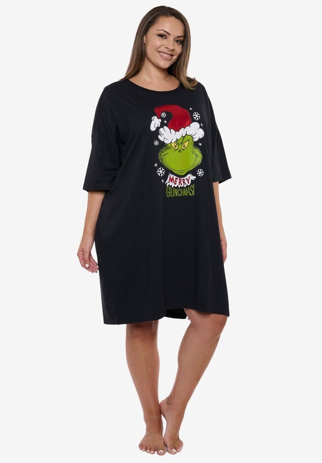 Womens Dr Seuss The Grinch Sleep Shirt Merry Grinchmas Nightgown Black One Size, BLACK, alternate image number null