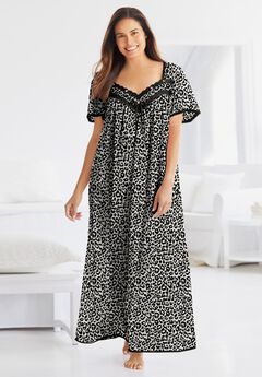 Long Silky Lace-Trim Gown