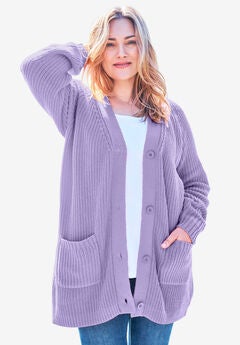 Shaker Button-Front Cardigan Sweater