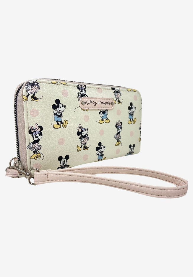 Disney Minnie Mouse Wallet All-Over Print Zip Around Pastel Wristlet Strap, , on-hover image number 1