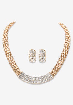 Goldtone Crystal Earring and Choker Necklace Set, 17 - 20"