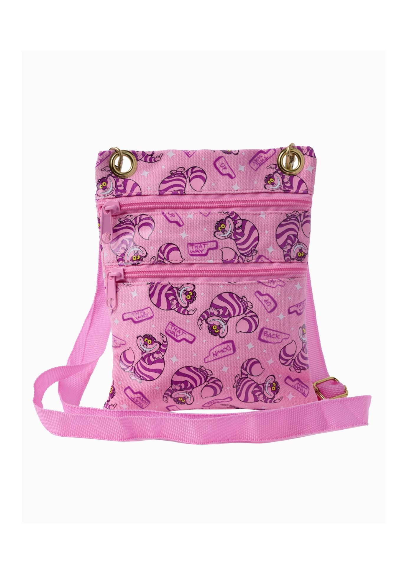 Disney Alice in Wonderland Cheshire Cat Passport Bag Crossbody Purse Travel Pink, PINK, hi-res image number 0