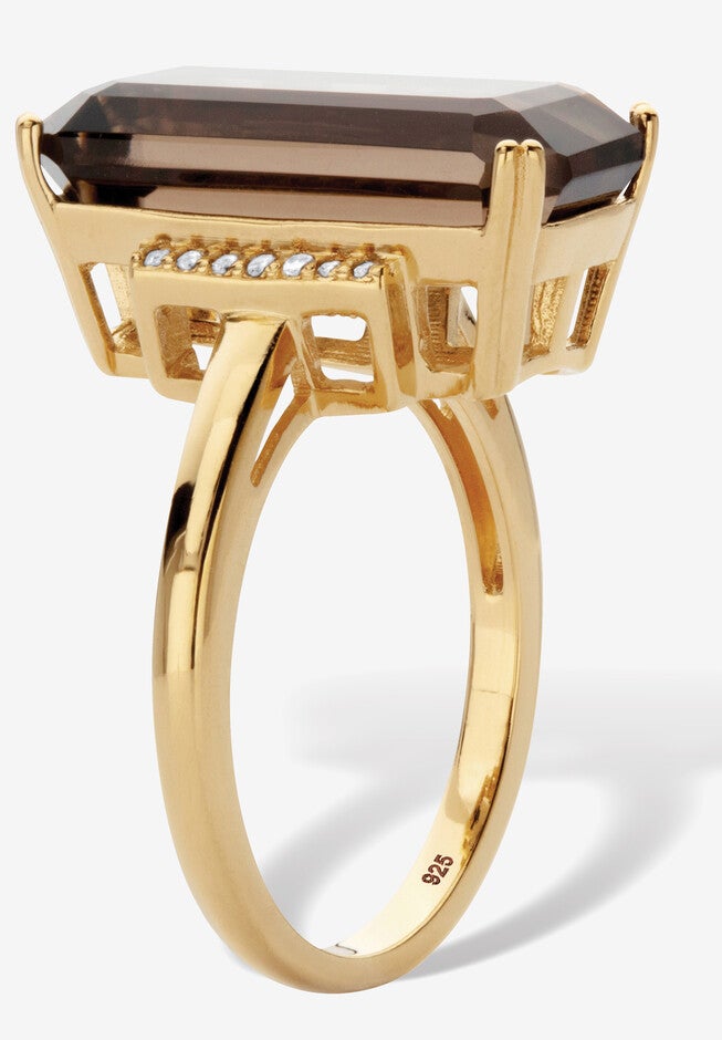 Yellow Gold over Silver Smoky Quartz and White Topaz Ring (11 5/8 cttw.), , on-hover image number 1