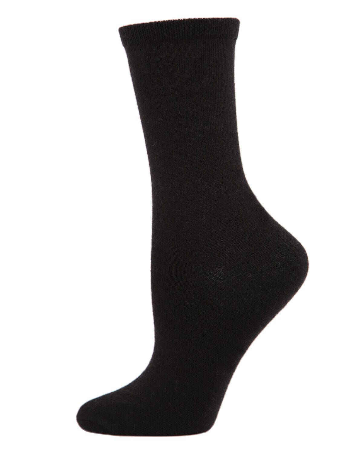 Women's Solid Soft Flat Knit Cashmere Blend Crew Sock, BLACK, hi-res image number 0